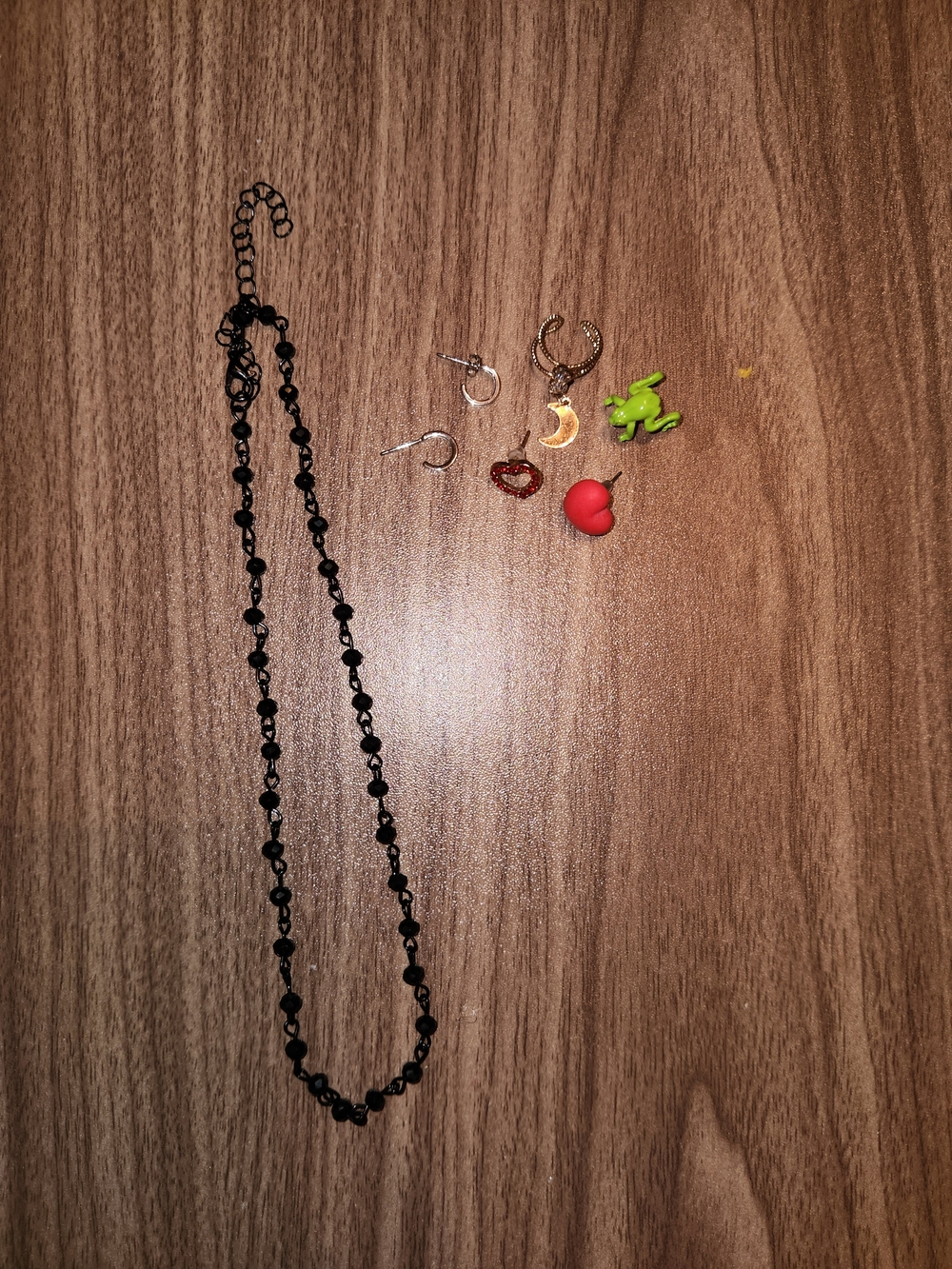 Black Beaded Necklace with Mixed Earrings And Ear Cuffs